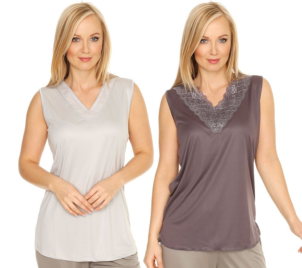 LITTLE ROSE Mikrofaser Tops Spitze mit Glanzgarn Doppelpack Page 1