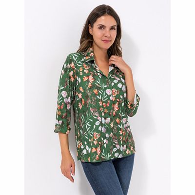 Thumbnail - IN-PRINT Bluse, 3/4-Arm Hemdkragen Knopfleiste floraler Druck