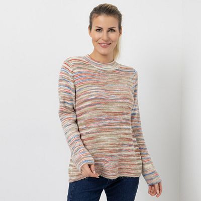 CASHMASOFT Pullover Stehkragen Mehrfarbig gestreift figurumspielend