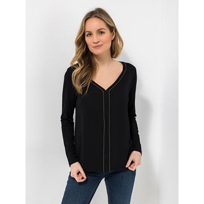 VIA MILANO Blusenshirt, 1/1-Arm V-Ausschnitt Ziernaht figurumspielend