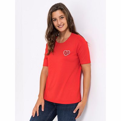 VIA MILANO Shirt, 1/2-Arm Rundhalsausschnitt Perlen Applikation figurumspielend