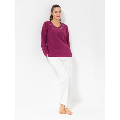 POLARSTERN HOMEWEAR Shirt Flanell Fleece 1/1-Arm Strass-Detail