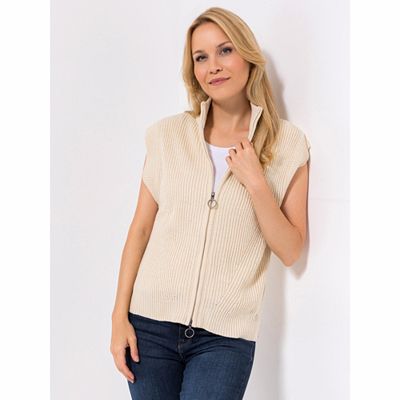 LYLA Strickweste ohne Arm Stehkragen 2-Wege-Zipper