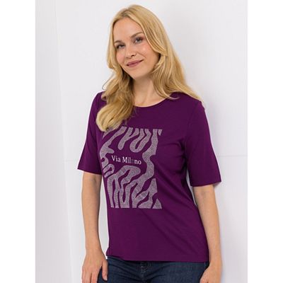 VIA MILANO Shirt, langer 1/2-Arm Rundhalsausschnitt Strass-Details figurumspielend