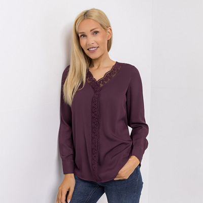 VIA MILANO Bluse, 1/1-Arm V-Ausschnitt figurumspielend Spitze