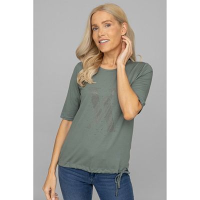 VIA MILANO Shirt, langer Halbarm Bindeband am Saum Logo-Detail figurumspielend