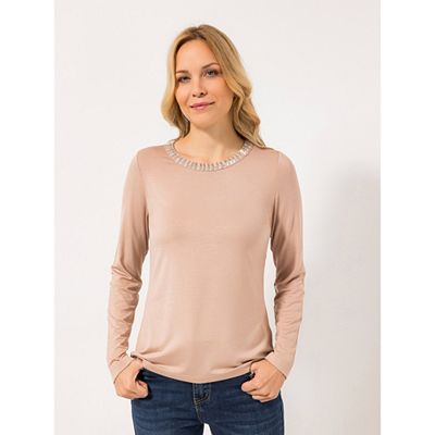 Thumbnail - VIA MILANO Shirt, 1/1-Arm Rundhalsausschnitt mit Ziersteinen mit ECOVERO Viskose