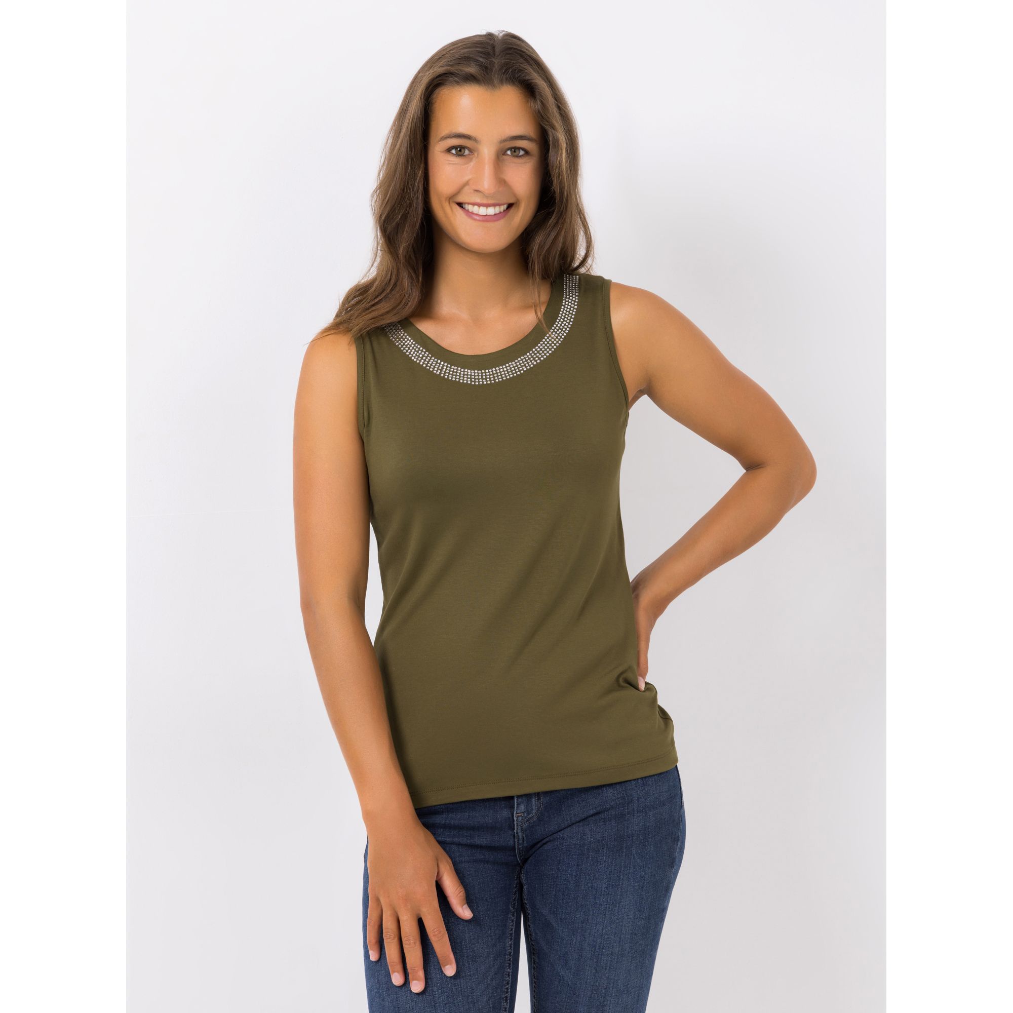 VIA MILANO Top Rundhalsausschnitt Strass-Details Figurbetont