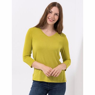 LYLA Shirt, 3/4-Arm Modal-Mischung V-Ausschnitt gerundeter Saum