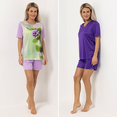 Thumbnail - LITTLE ROSE 2 Pyjama Shorties Mikrofaser 1x Allover-Druck 1x uni