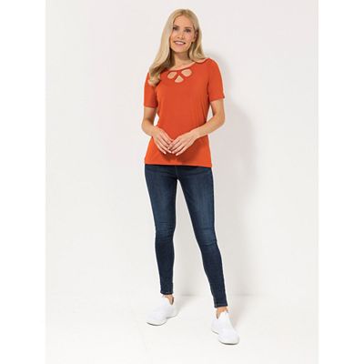 VIA MILANO Shirt, kurzer 1/2-Arm Cut-Out Ausschnitt mit ECOVERO Viskose figurumspielend