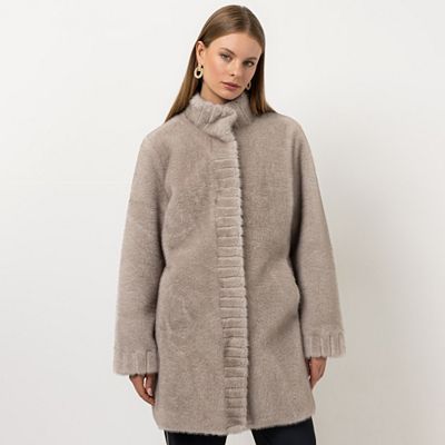 STEFFEN SCHRAUT Webpelzmantel Streifendetails Eingrifftaschen leger weit