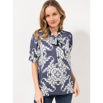 ANNI FOR FRIENDS Bluse, 1/2-Arm Schluppenkragen Allover-Druck figurumspielend