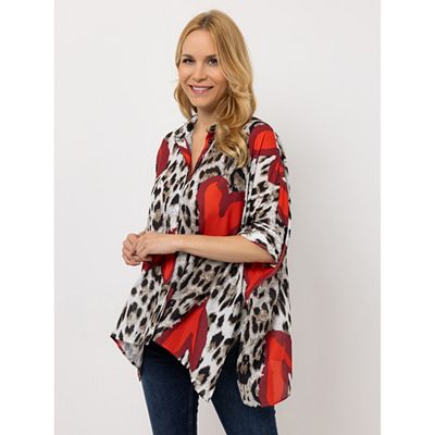 Thumbnail - DINE 'N' DANCE Bluse, 3/4-Arm Kragen Allover-Druck oversize