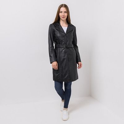 DINE 'N' DANCE Ledermantel Glattleder mit Gürtel figurbetont