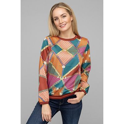 ANNI FOR FRIENDS Bluse Alenia 1/1-Arm Kontrast-Bündchen leger weit