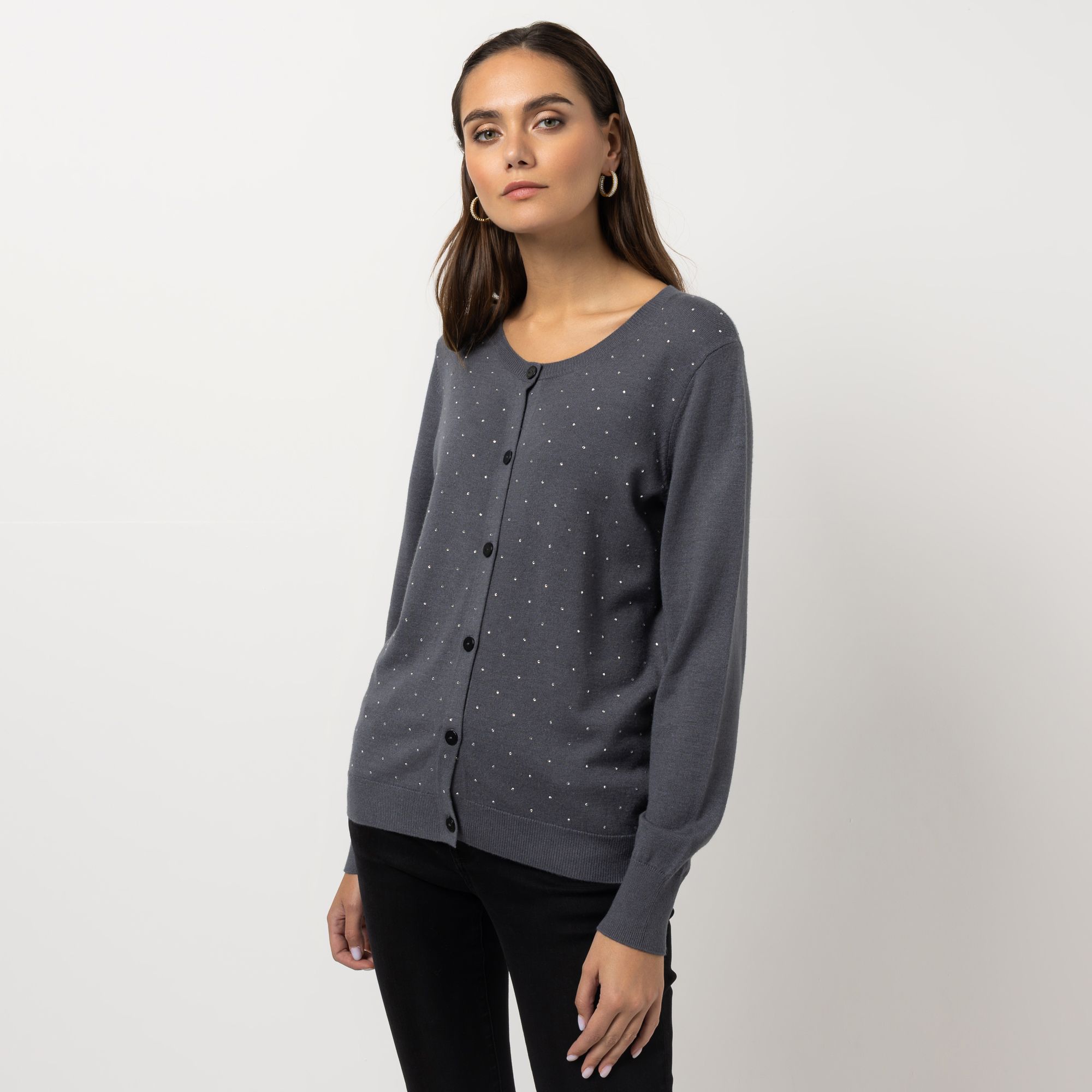 STEFFEN SCHRAUT Cardigan Rundhalsausschnitt Strass-Details figurumspielend