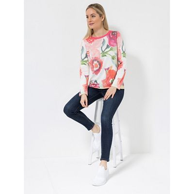 DINE 'N' DANCE Pullover, 1/1-Arm Rundhalsausschnitt Seitenschlitze figurumspielend