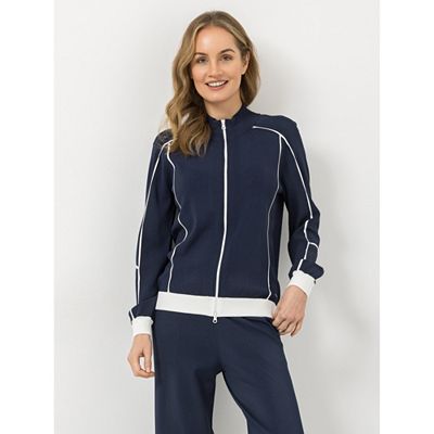 STRANDFEIN Strickjacke Stehkragen Kontrastdetails figurumspielend