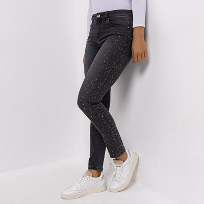 DINE 'N' DANCE Jeanshose, Salsa 5-Pocket-Style Strasssteinbesatz schmales Bein