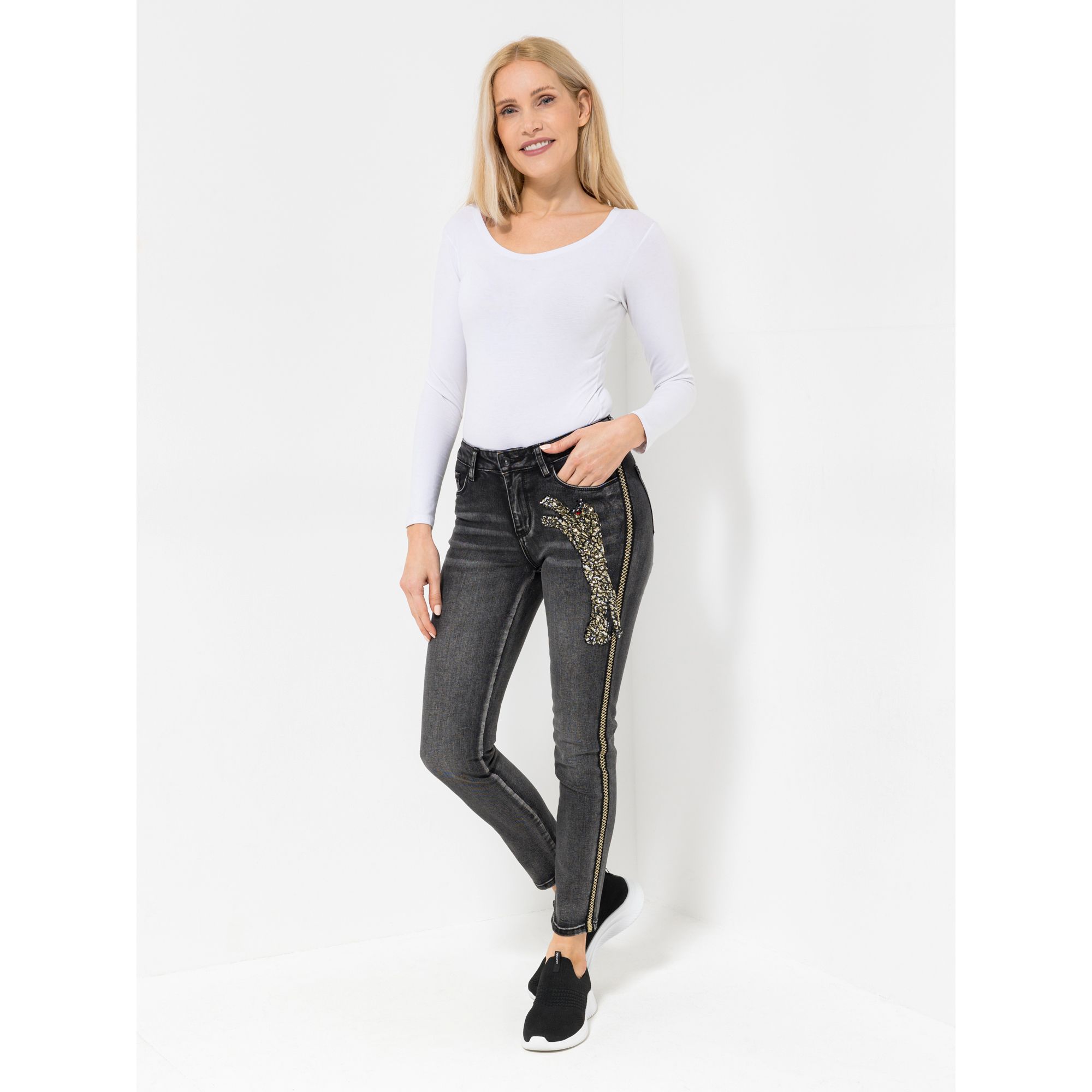 DINE 'N' DANCE Jeanshose Salsa Galonstreifen 5-Pocket-Style schmales Bein