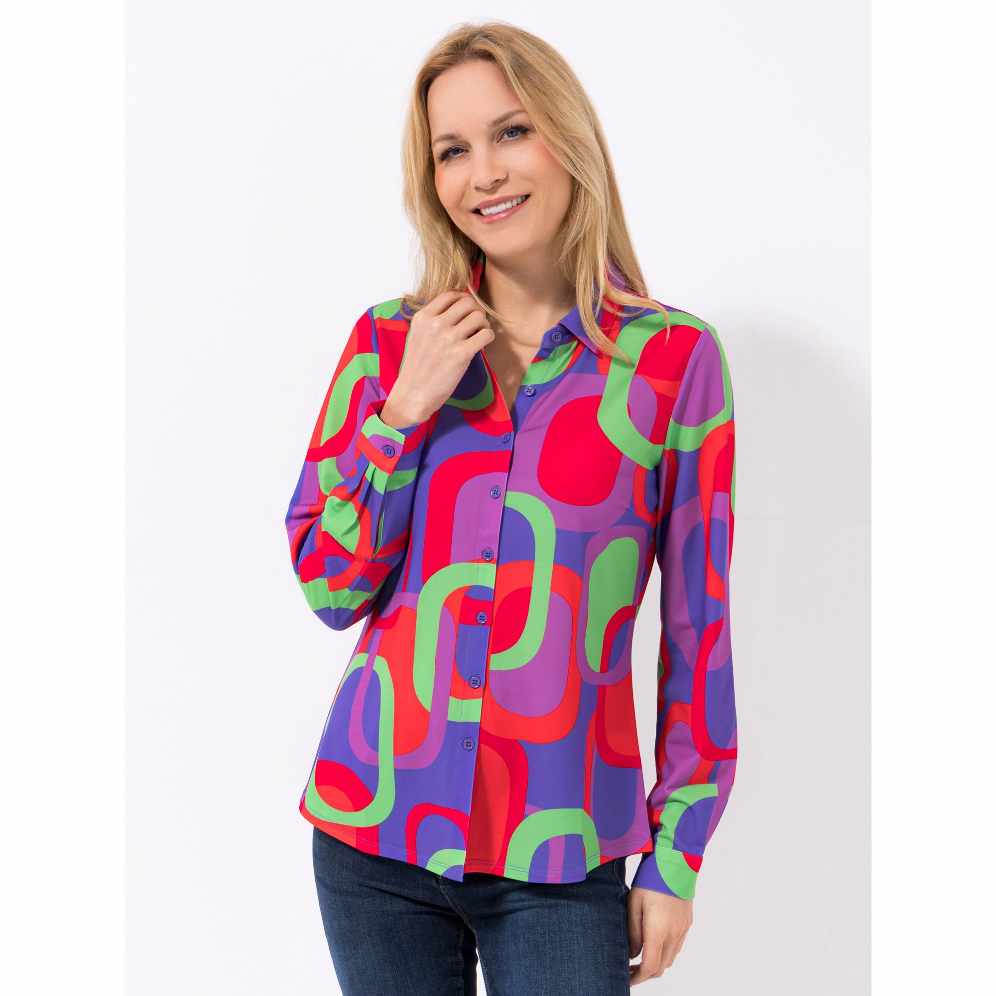 ANNI FOR FRIENDS Jerseybluse Amelia Blusenkragen Knopfleiste figurumspielend
