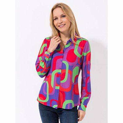 ANNI FOR FRIENDS Jerseybluse Amelia Blusenkragen Knopfleiste figurumspielend