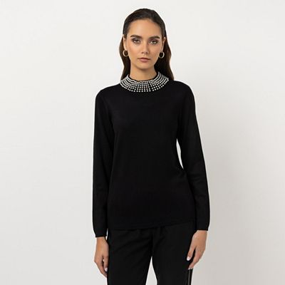 STEFFEN SCHRAUT Pullover Stehkragen mit weißen Perlen figurbetont