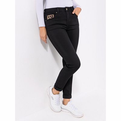 DINE 'N' DANCE Jeanshose Salsa Strassdetails Umschlag am Saum schmales Bein