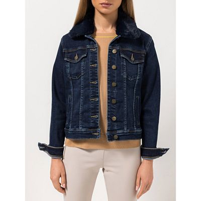 STEFFEN SCHRAUT Jeansjacke elastische Ware Fellimitat-Kragen figurbetont