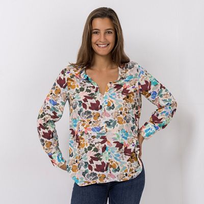 DINE'N'DANCE Bluse, 1/1-Arm Rundhalsausschnitt Rüschen leger weit