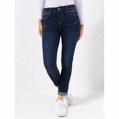 DINE 'N' DANCE Jeanshose Salsa Umschlag am Saum Strassdetails schmales Bein