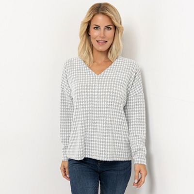 Thumbnail - KIM & CO. Shirt, Langarm Jacquard Jersey V-Ausschnitt figurumspielend