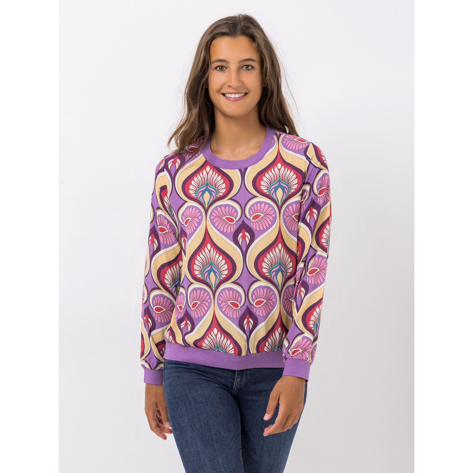 ANNI FOR FRIENDS Bluse Rundhalsausschnitt Rippbündchen leger weit