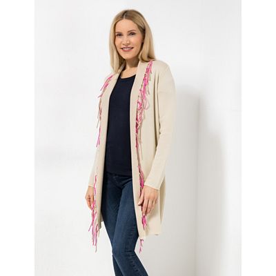 DINE 'N' DANCE Cardigan, 1/1-Arm Jacquard Palme zweifarbige Fransen figurumspielend