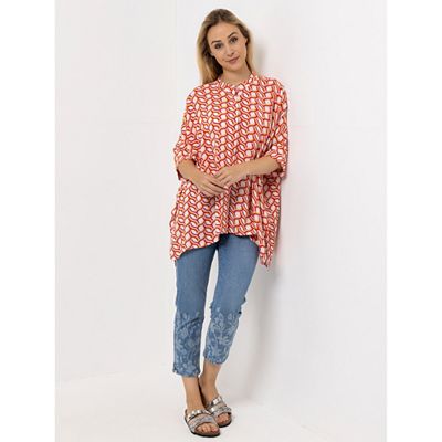 DINE 'N' DANCE Bluse, 3/4-Arm Stehkragen durchgeknöpft oversize