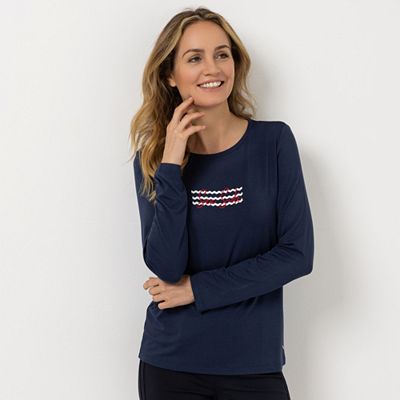 Thumbnail - STRANDFEIN Shirt, Langarm Rundhalsausschnitt Stickerei mit ECOVERO™ Viskose