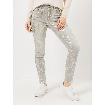 Thumbnail - DINE 'N' DANCE Jeanshose knöchellang 5-Pocket-Style Folien-Druck sehr schmales Bein