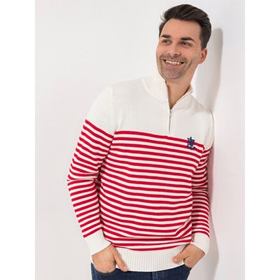 Thumbnail - STRANDFEIN Menswear Pullover Troyerkragen gestreift Logostickerei