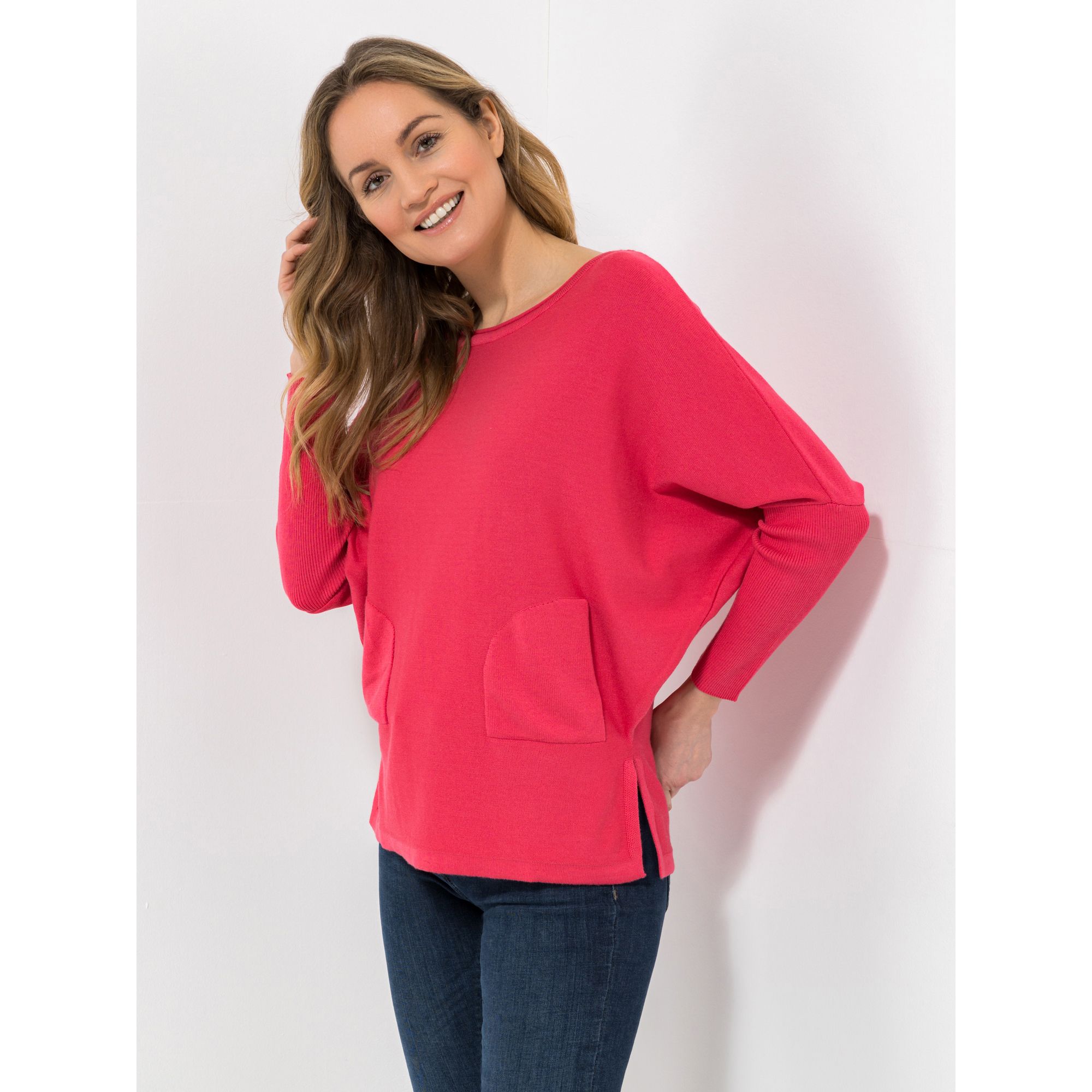 DINE 'N' DANCE Pullover, 3/4-Arm eingestrickte Taschen Fledermausärmel leger weit