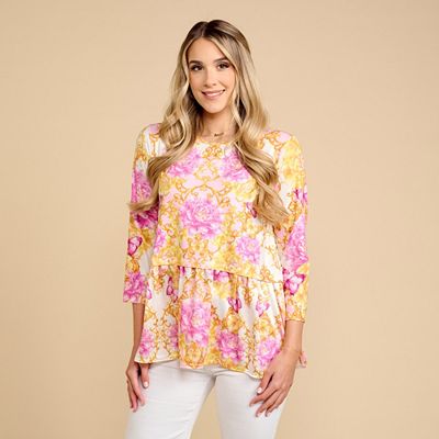 SCHIFFHAUER MUNICH® Blusenshirt, 3/4-Arm Rundhalsausschnitt Materialmix leger weit