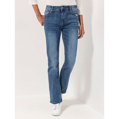 STRANDFEIN Jeanshose lange Form Tiger-Stickerei ausgestelltes Bein