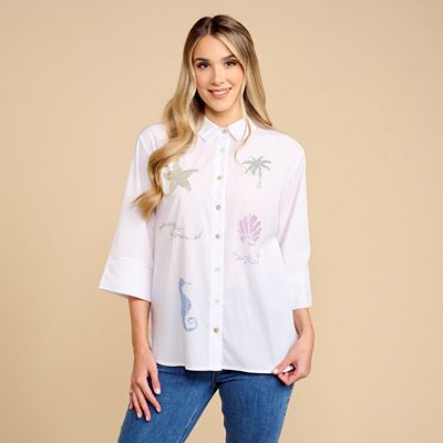 Thumbnail - SCHIFFHAUER MUNICH® Bluse, Hemdkragen Knopfleiste Strasssteinbesatz weite Form