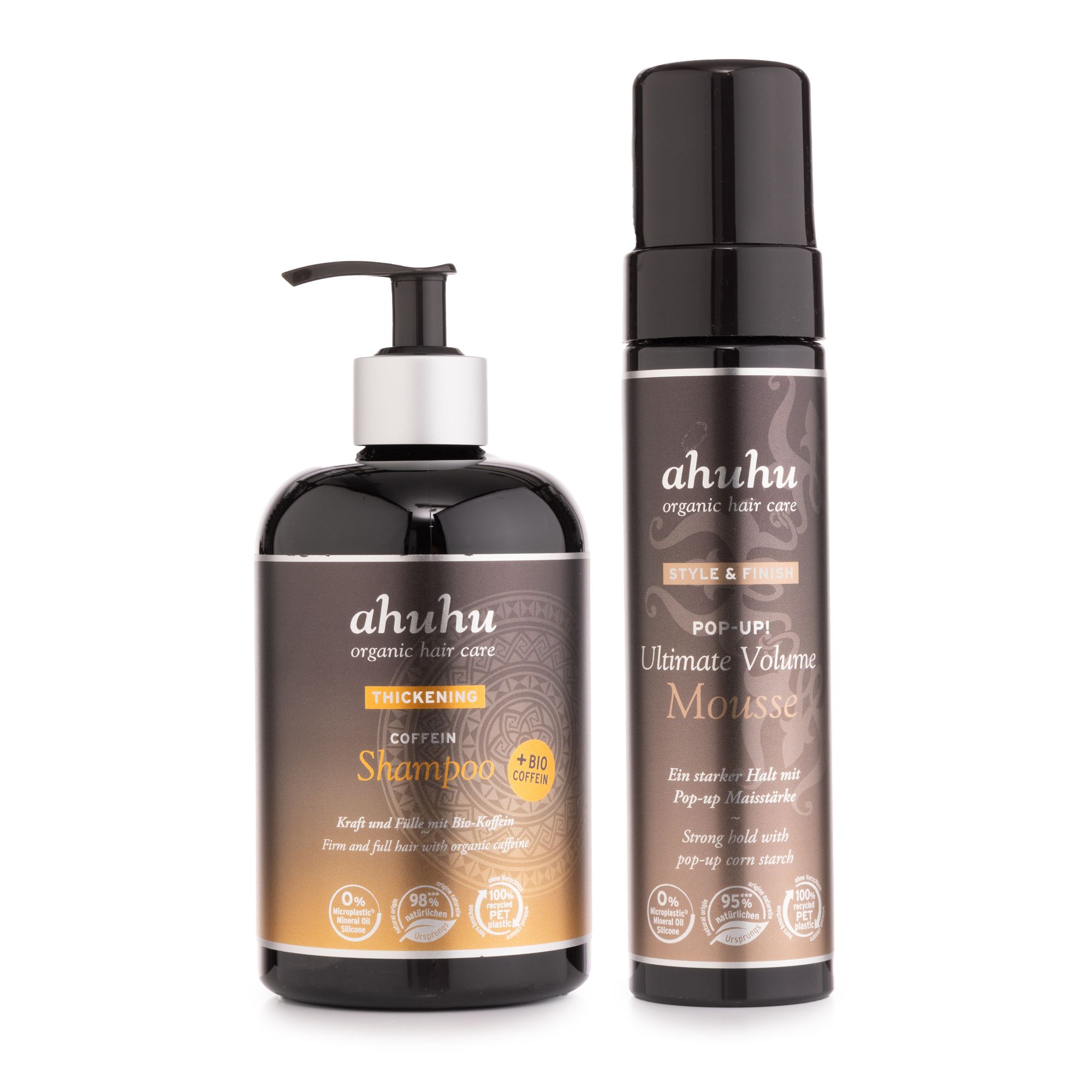 ahuhu organic hair care Coffein Shampoo 500ml & Pop-Up! Volume Mousse 200ml