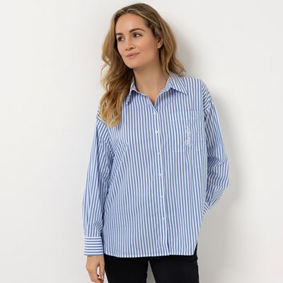 STRANDFEIN Bluse, oversized Hemdblusenkragen Brusttasche leger weit