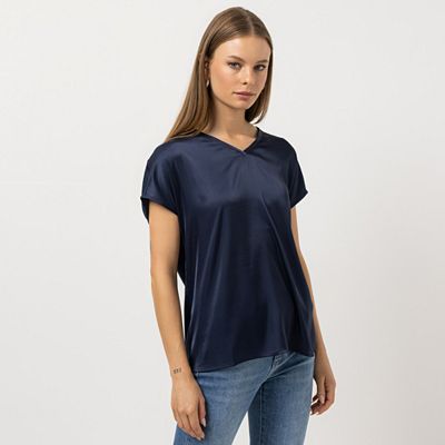 STEFFEN SCHRAUT Shirt, 1/2 Arm V-Ausschnitt Materialmix leger weit