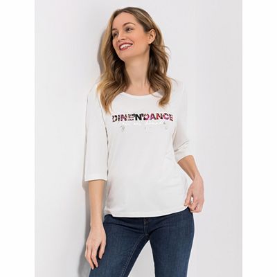 DINE 'N' DANCE Shirt, 3/4-Arm Rundhalsausschnitt platzierter Druck figurumspielend