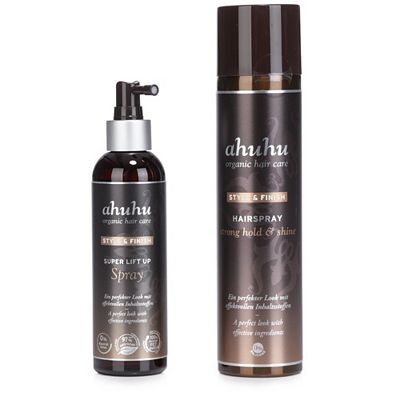 ahuhu organic hair care strong hold & shine Hairspray 300ml & Super Lift Up 200ml
