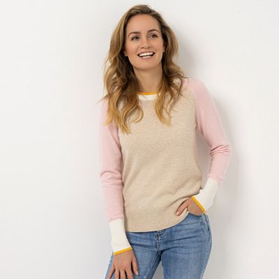 Thumbnail - STRANDFEIN Pullover, Raglan Rundhalsausschnitt Kontrastfarbene Ärmel figurumspielend