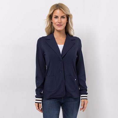 STRANDFEIN Jerseyblazer Reverskragen Leistentaschen figurumspielend